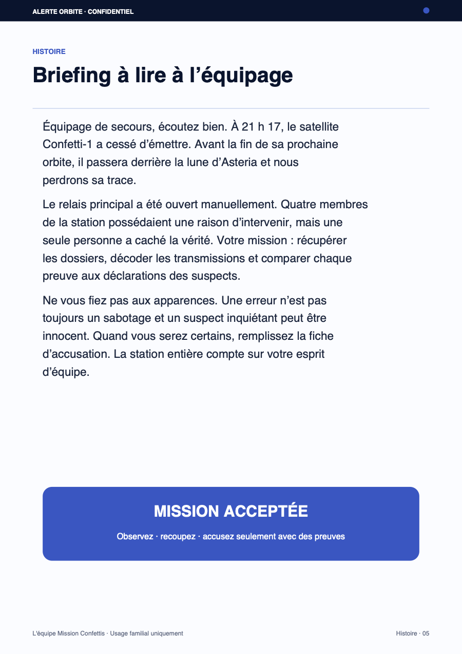 Briefing à lire à l’équipage